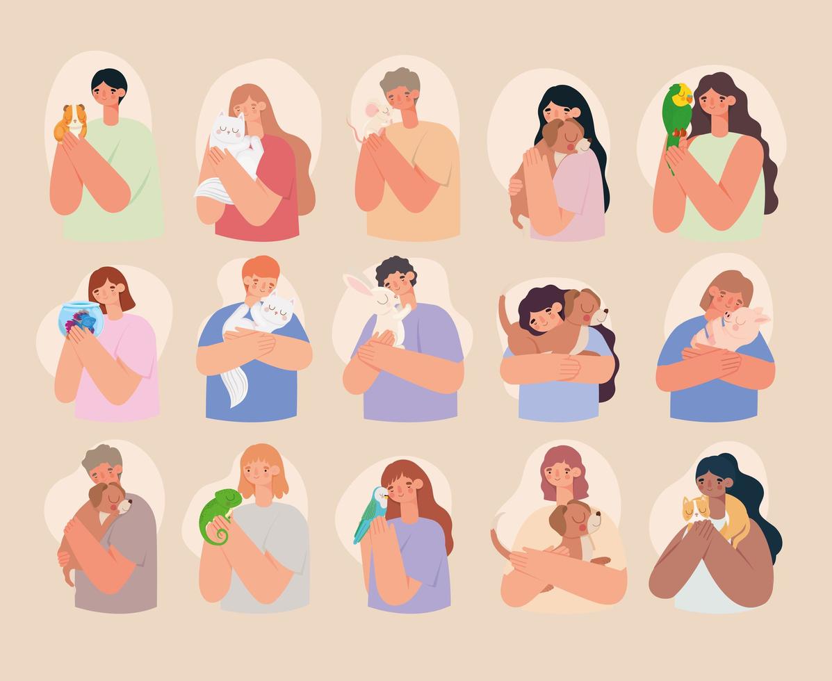 people and pets vector