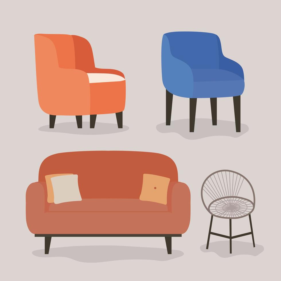 cuatro muebles cómodos vector