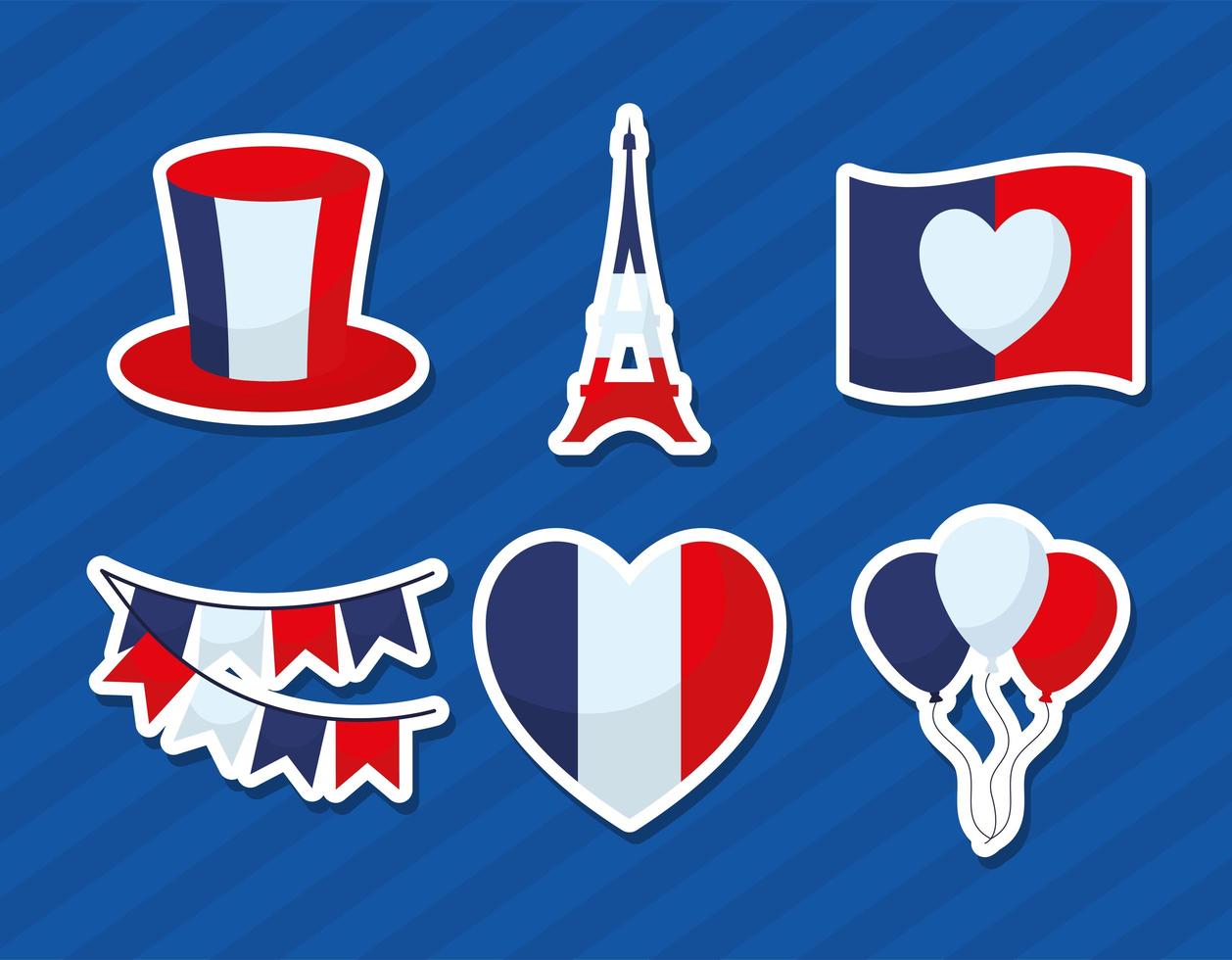 six bastille day designs vector