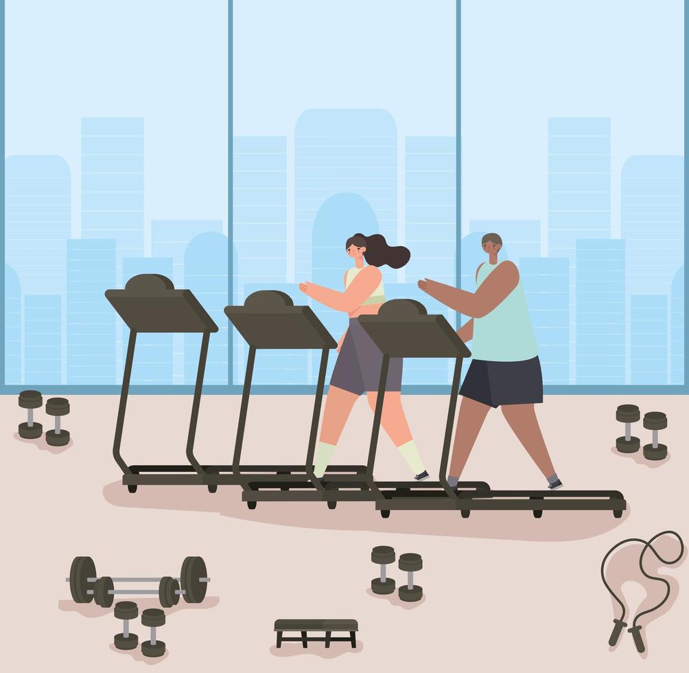people in treadmill vector