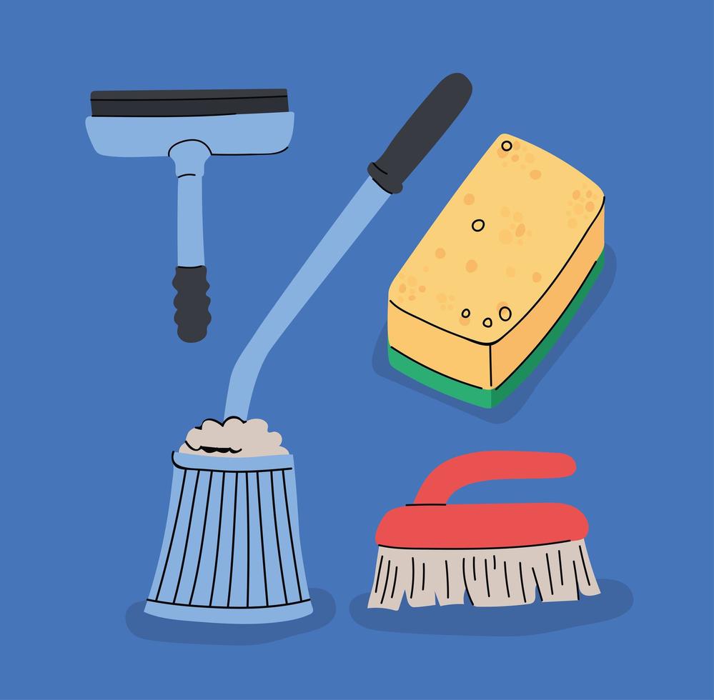 four cleaning items vector