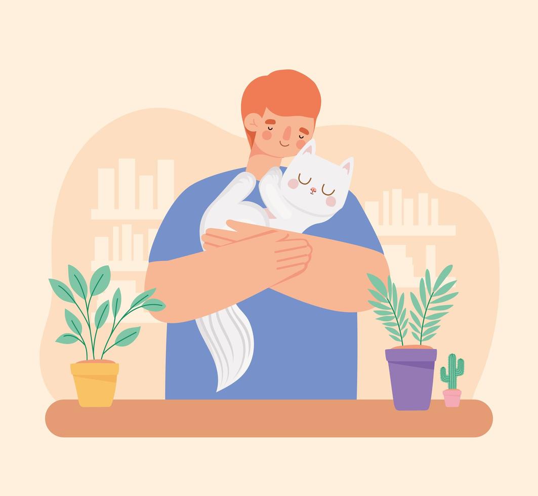 man hugging kitten vector