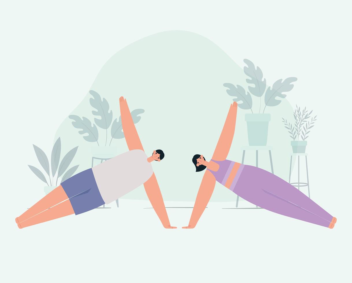 pareja haciendo yoga vector