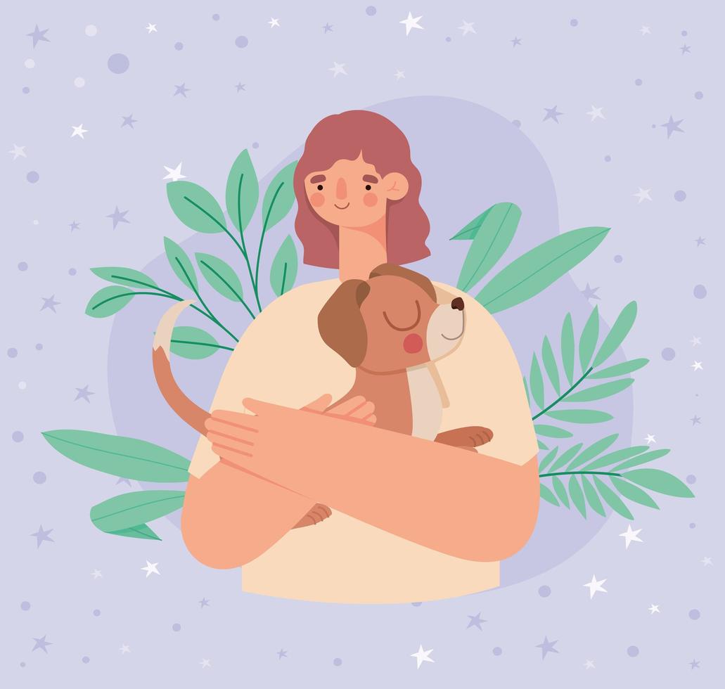 woman hugging dog vector