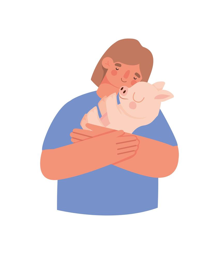 woman and pig vector