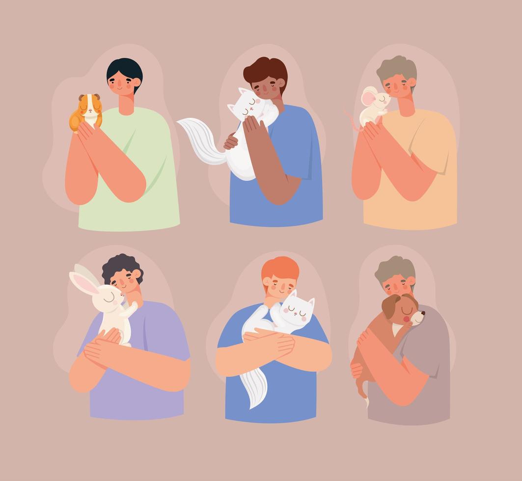 men and pets vector