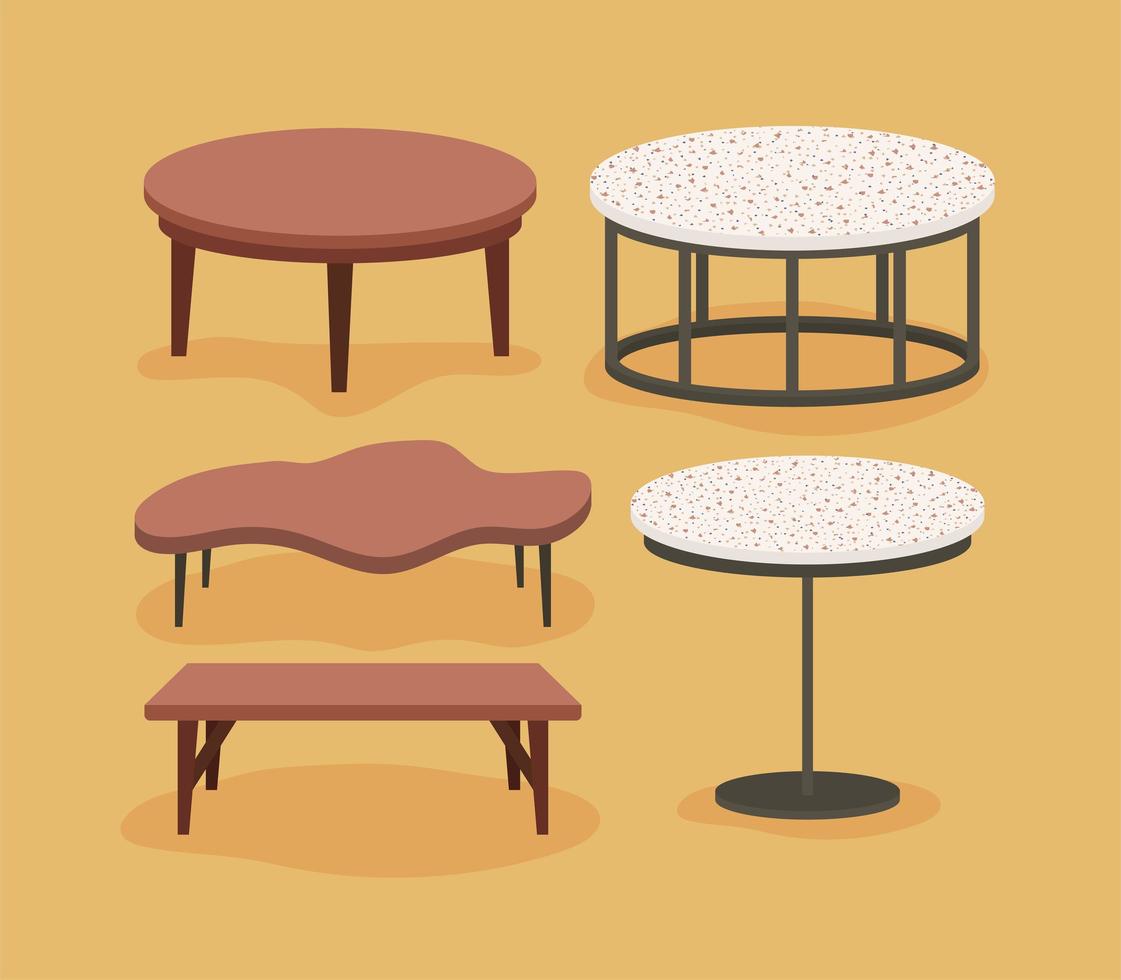 five room tables vector