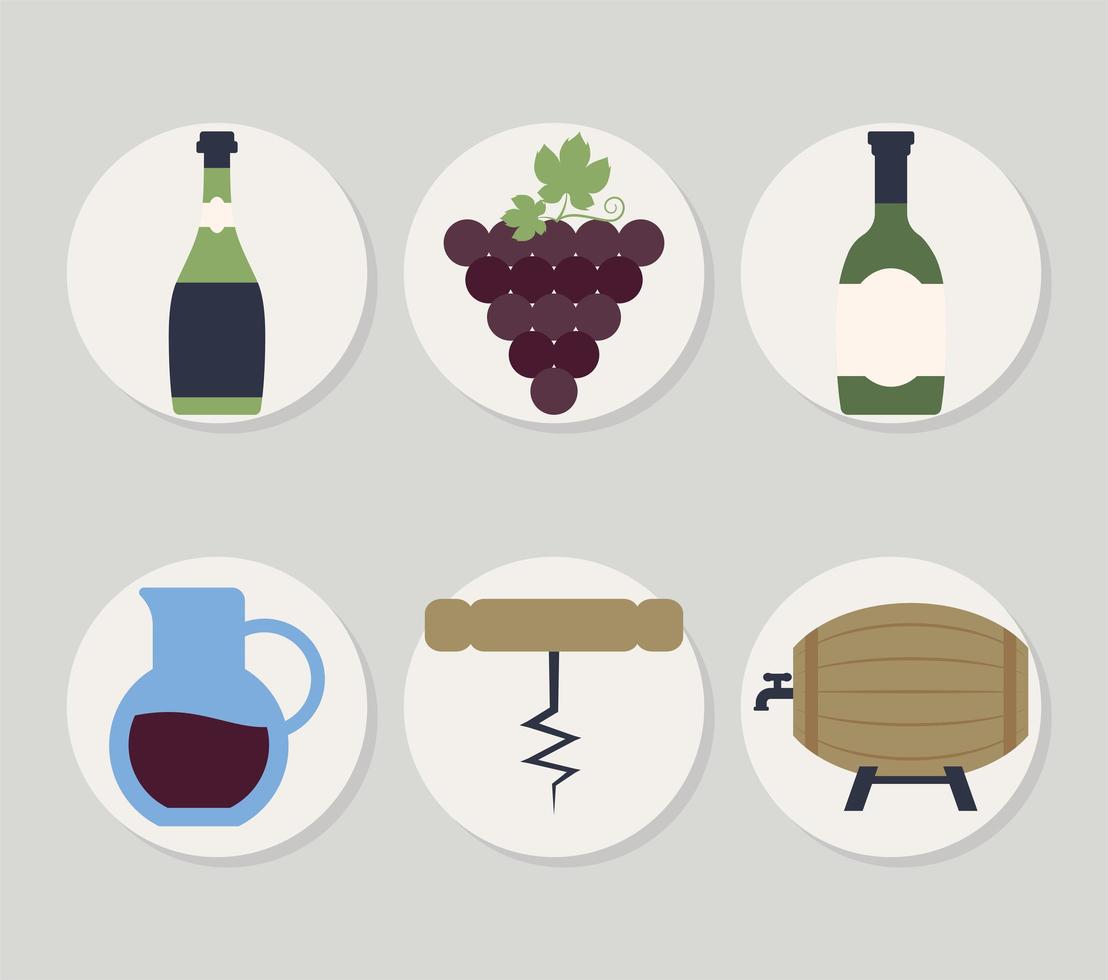 seis iconos de vino vector