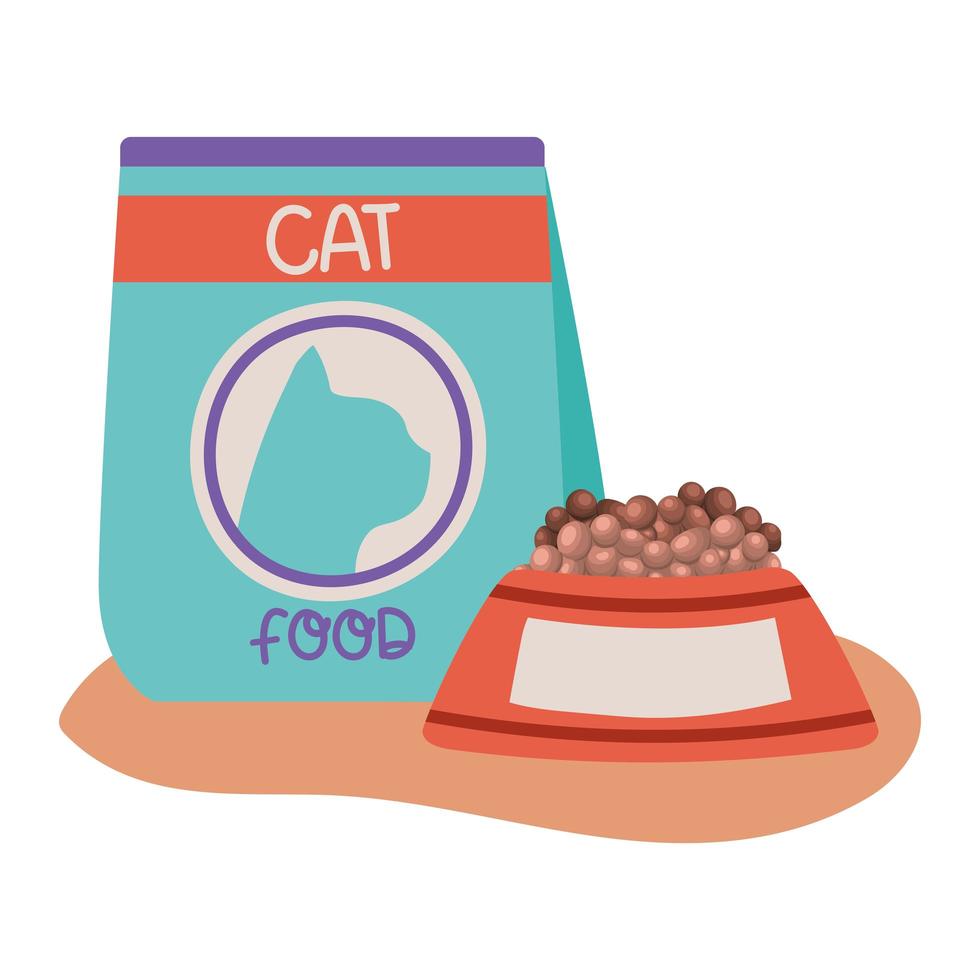 cuenco y comida para gatos vector