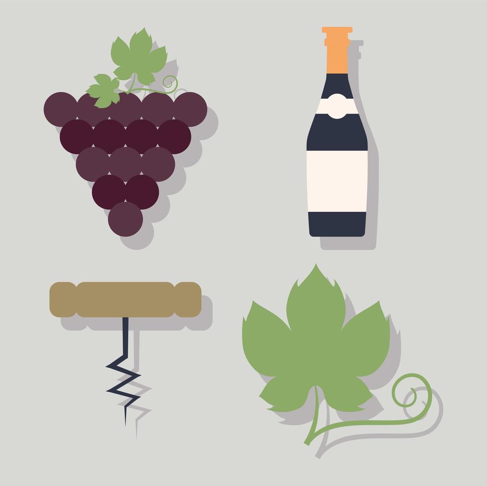 cuatro iconos de vino vector