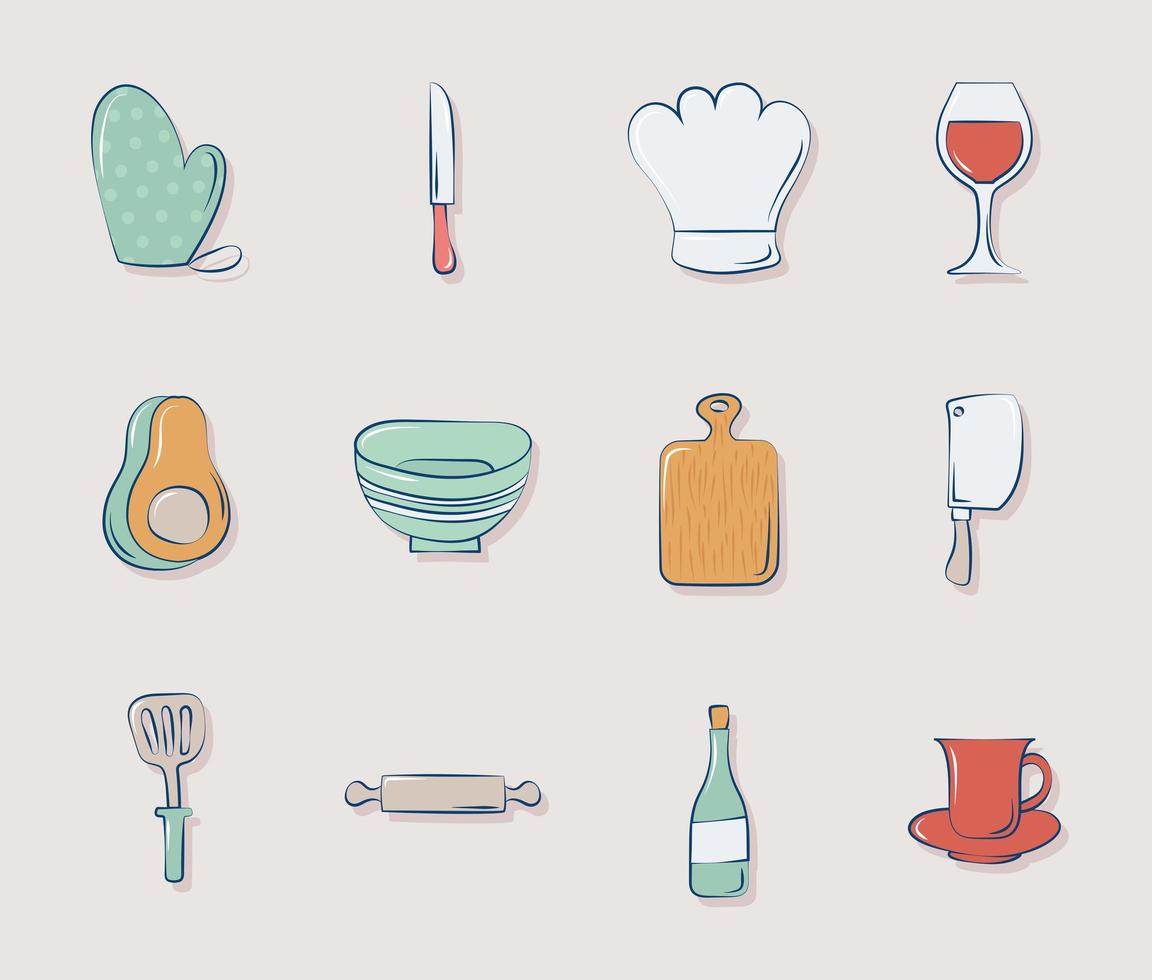 twelve cooking items vector