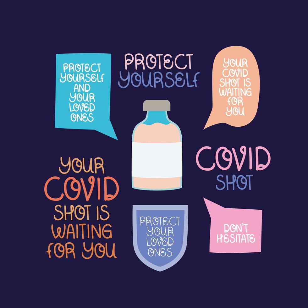 covid vaccine letterings vector