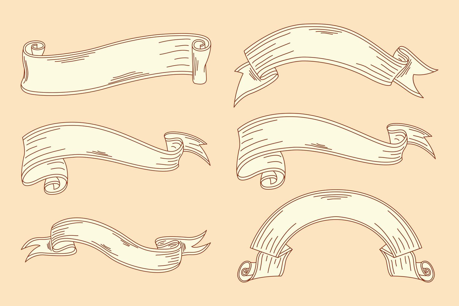 six sketch ribbons vector