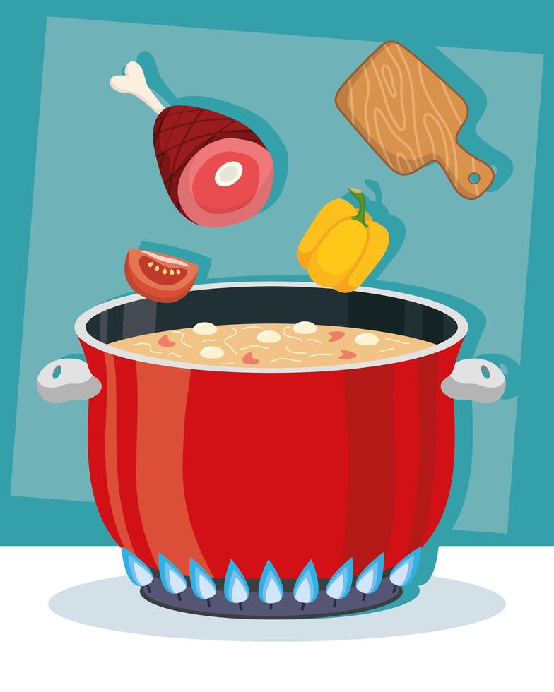 cocinando sopa de escena vector