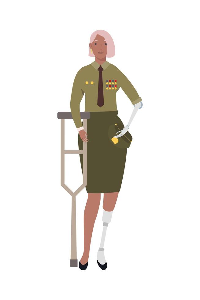 Veteran woman with prosthetic leg and arm vector