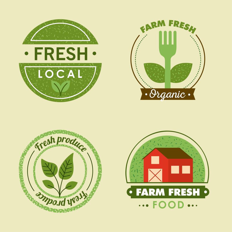 four fresh and local stamps vector