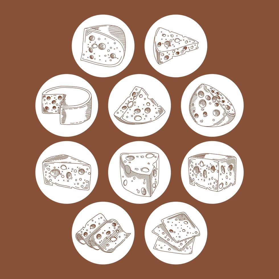 ten delicious cheeses sketch vector