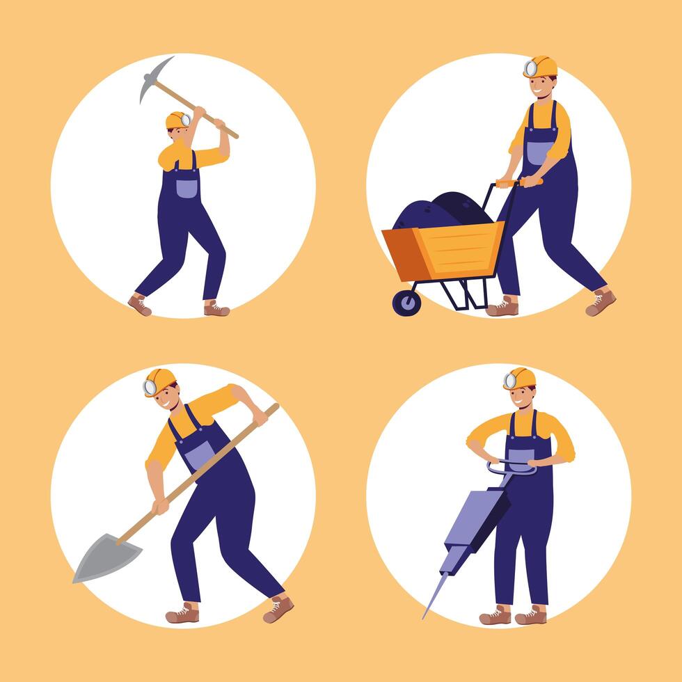 four miners characters vector