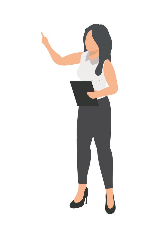 mujer de negocios, con, tableta vector