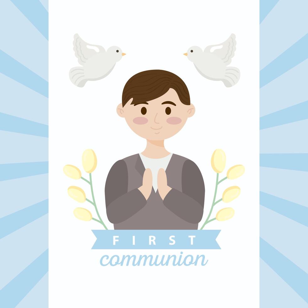 first communion boy card vector