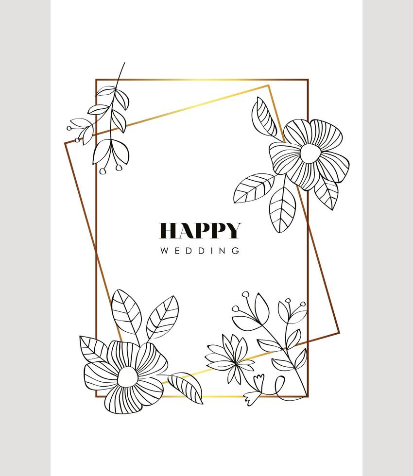 sketch flowers golden frames vector