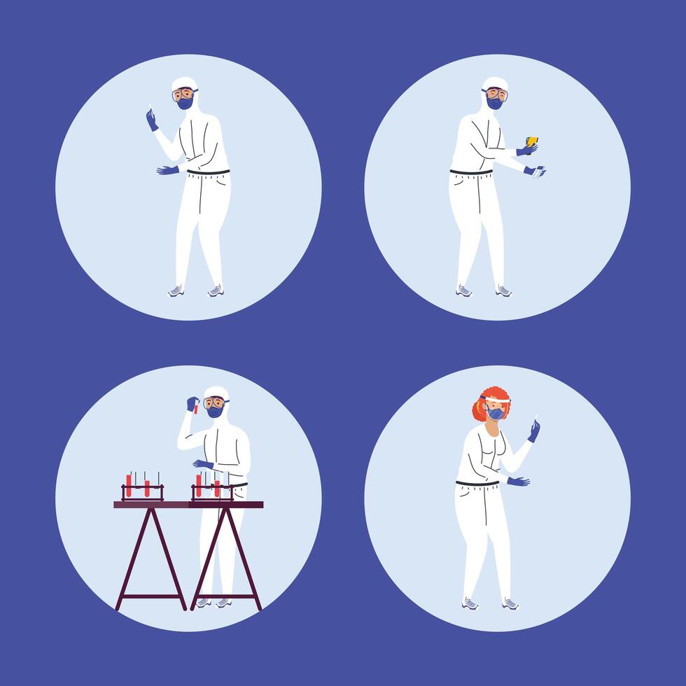 four workers covid19 testing vector