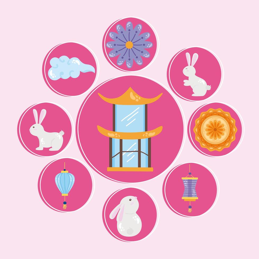 mid autumn festival nine icons vector