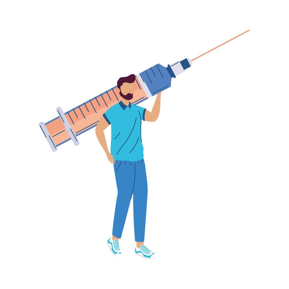 man lifting syringe vector