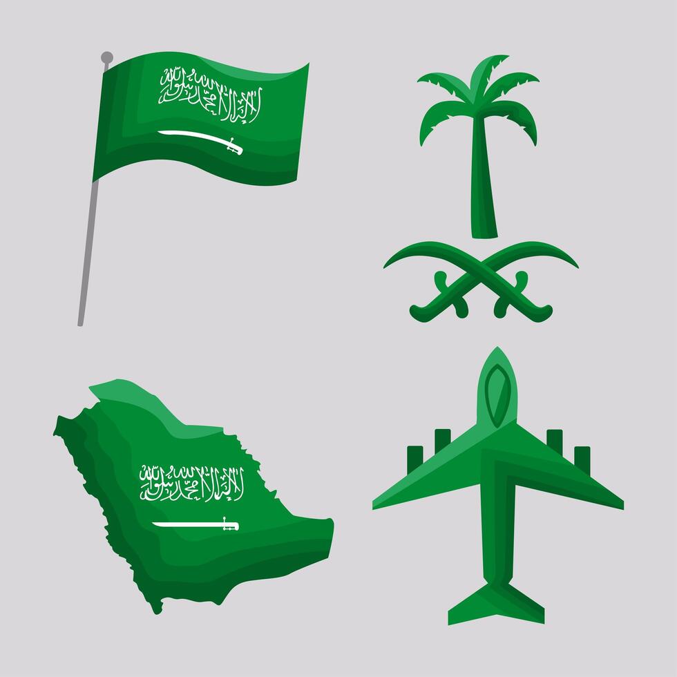 cuatro iconos del día nacional de arabia saudita vector