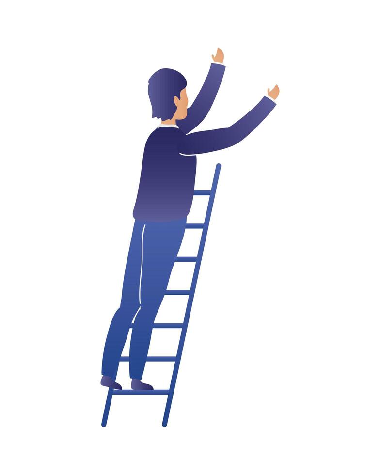 hombre en escalera de construccion vector