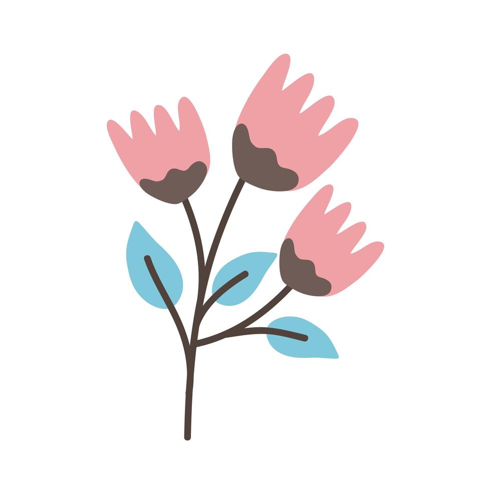 pink flowers with blue leaves vector