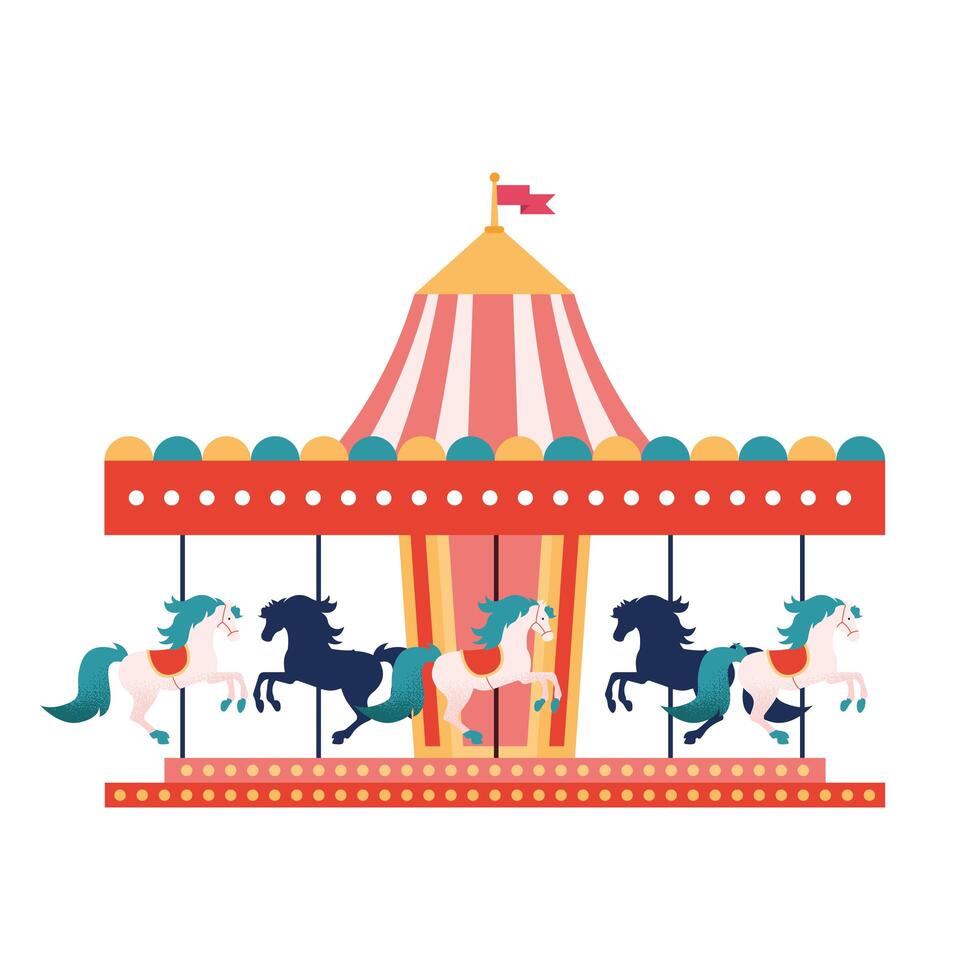 horses carousel amusement vector