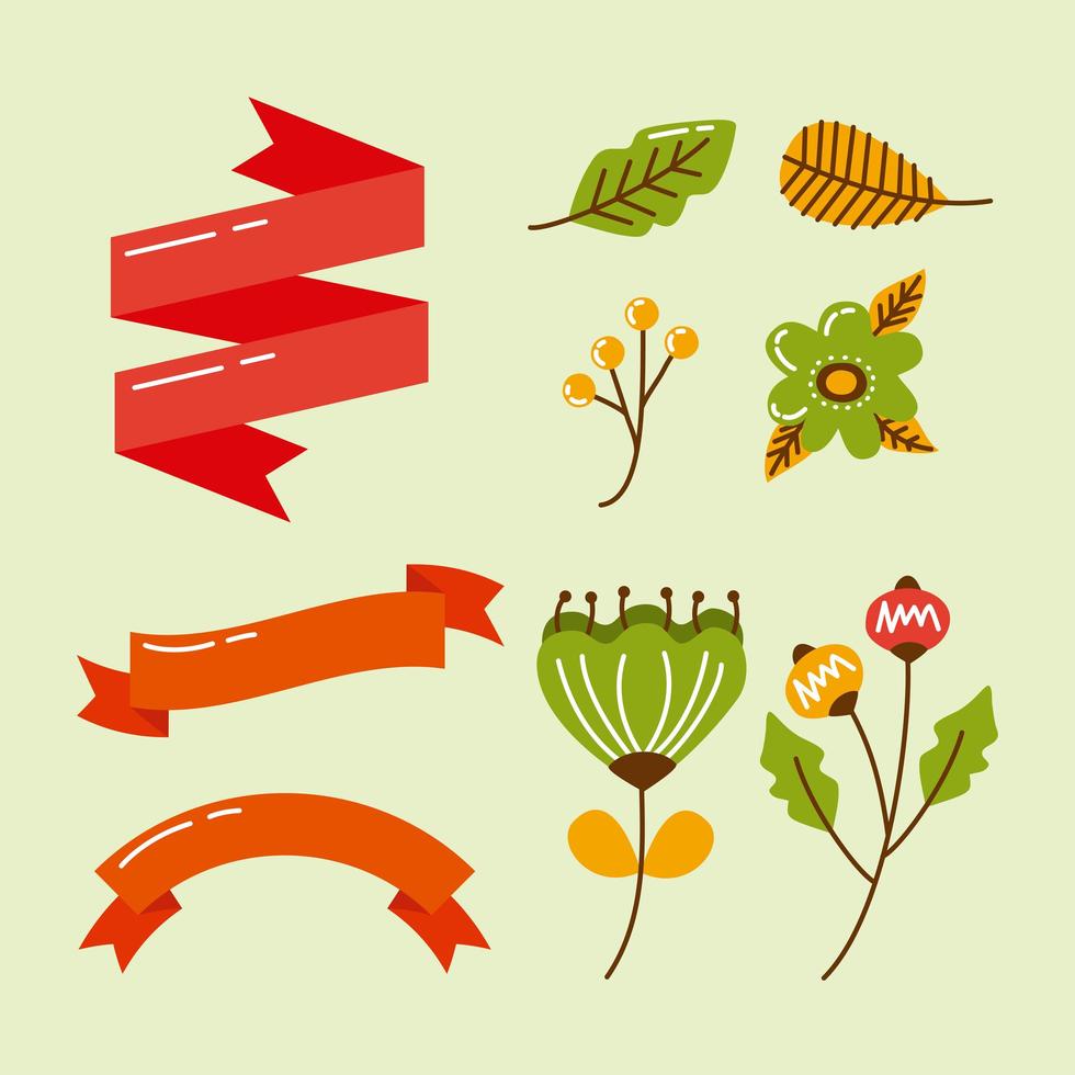 otoño nueve iconos vector