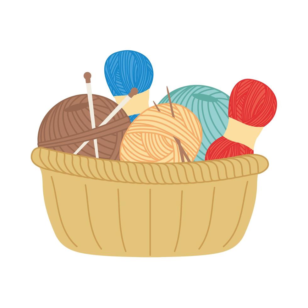 Knitting thread and yarns in basket vector