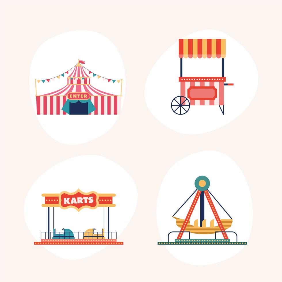 amusement park four icons vector