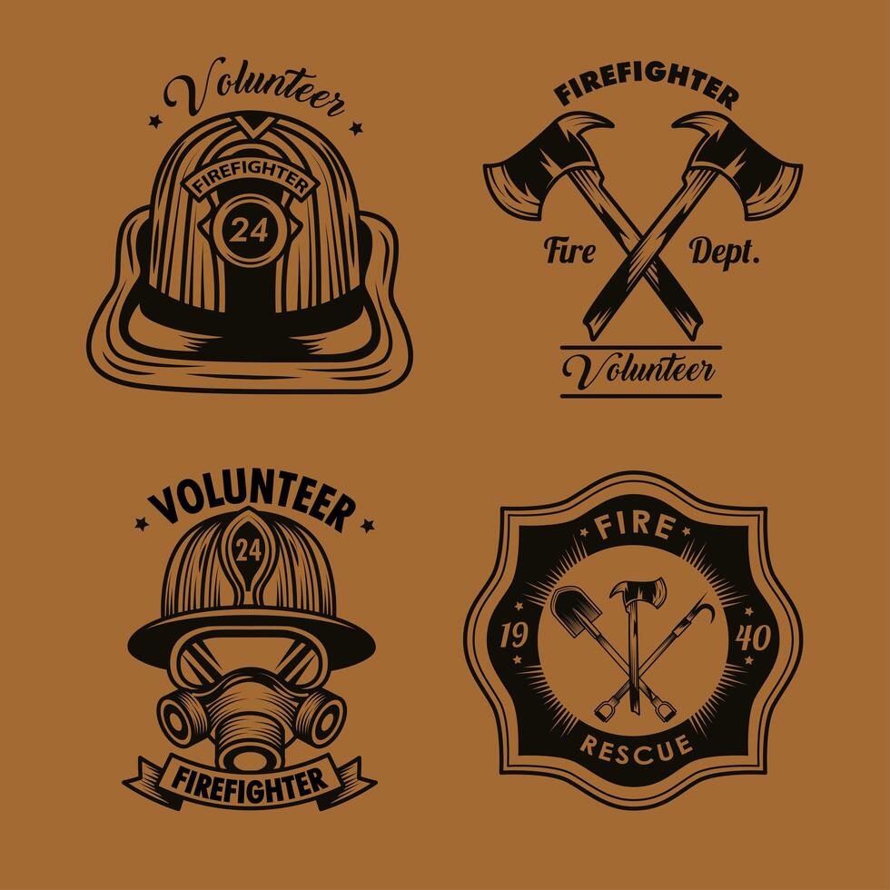 firefighter badges icons vector