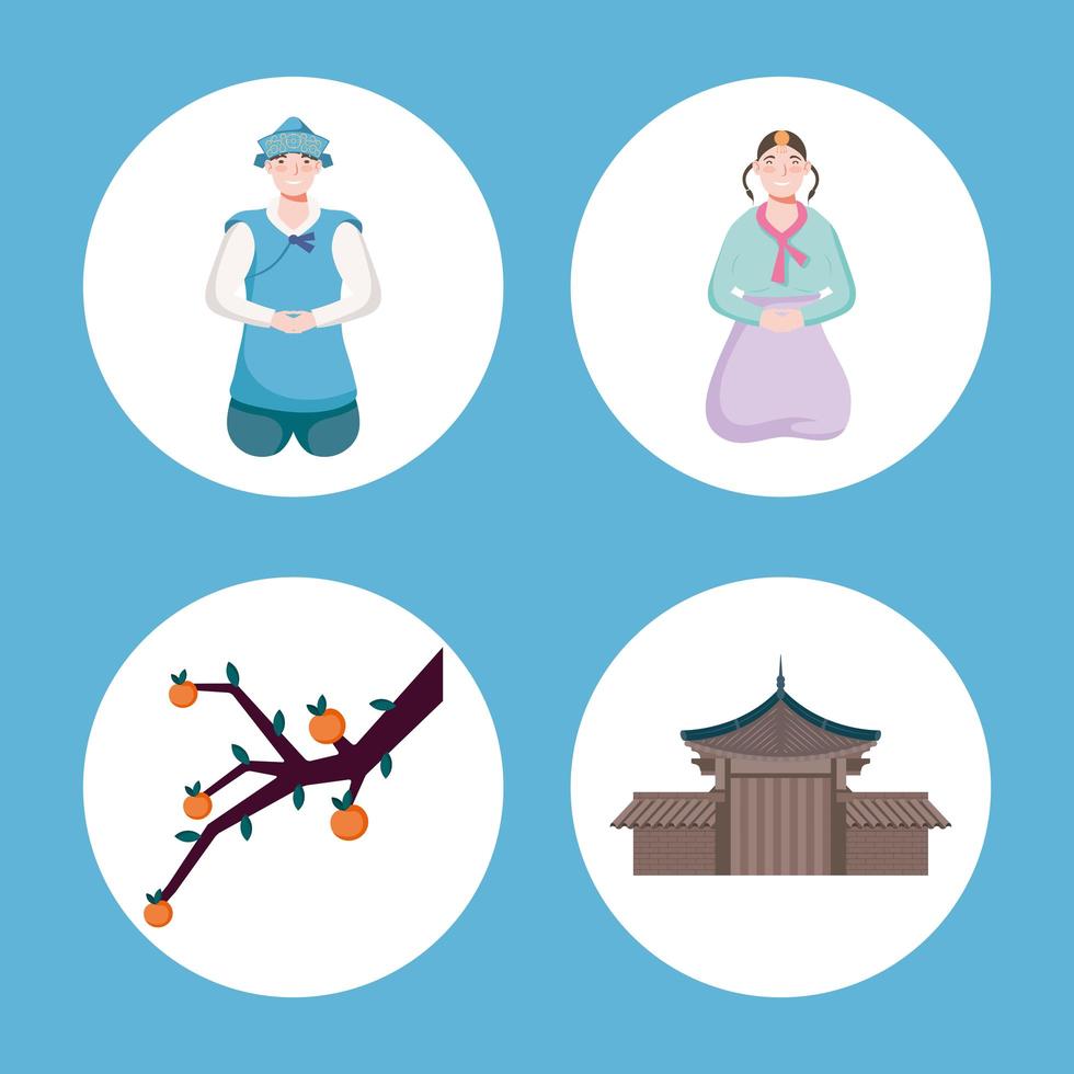 asian people and icons vector