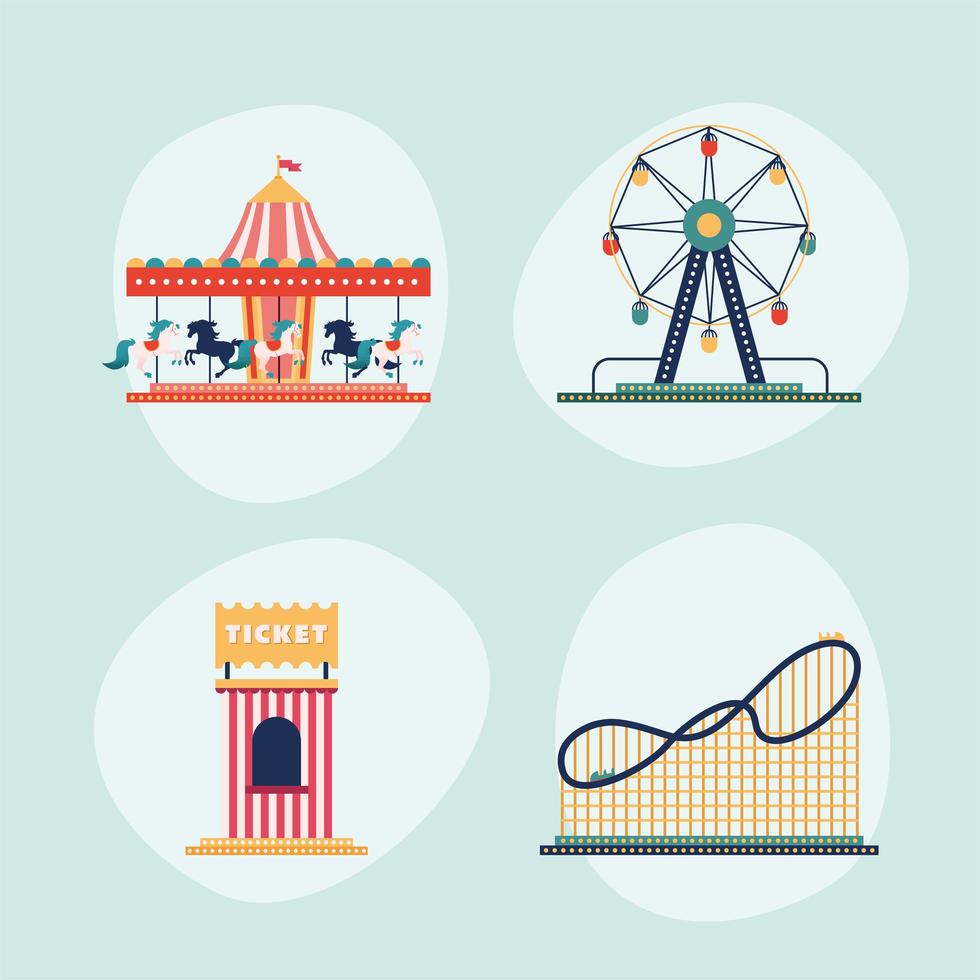 four amusement park icons vector