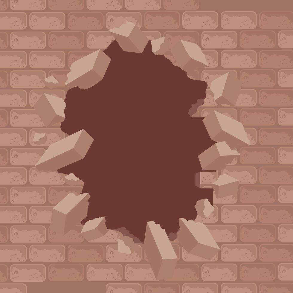 wall of bricks cracked vector