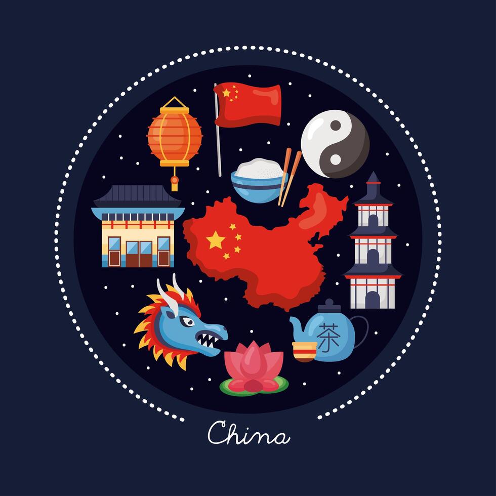 china icons in circle vector