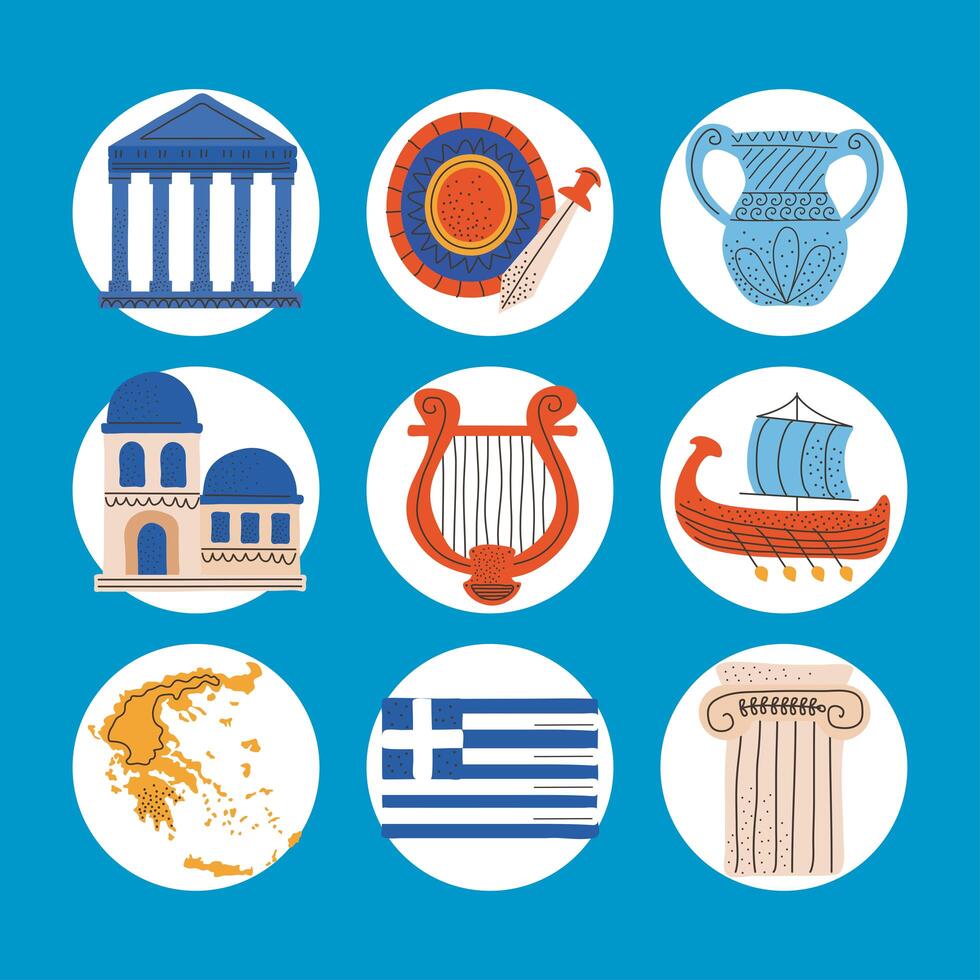 collection greece icons vector