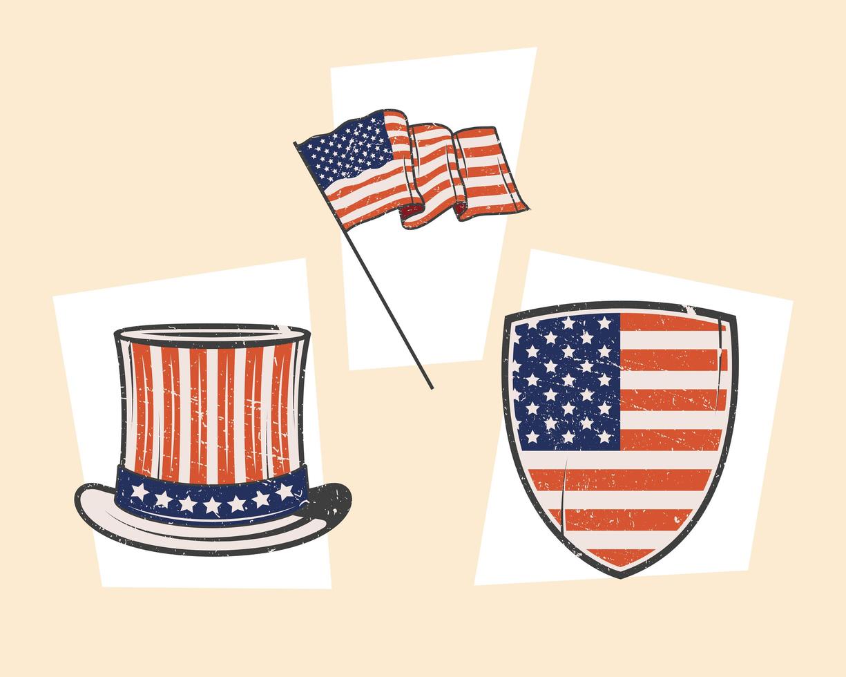 tres iconos de estados unidos vector