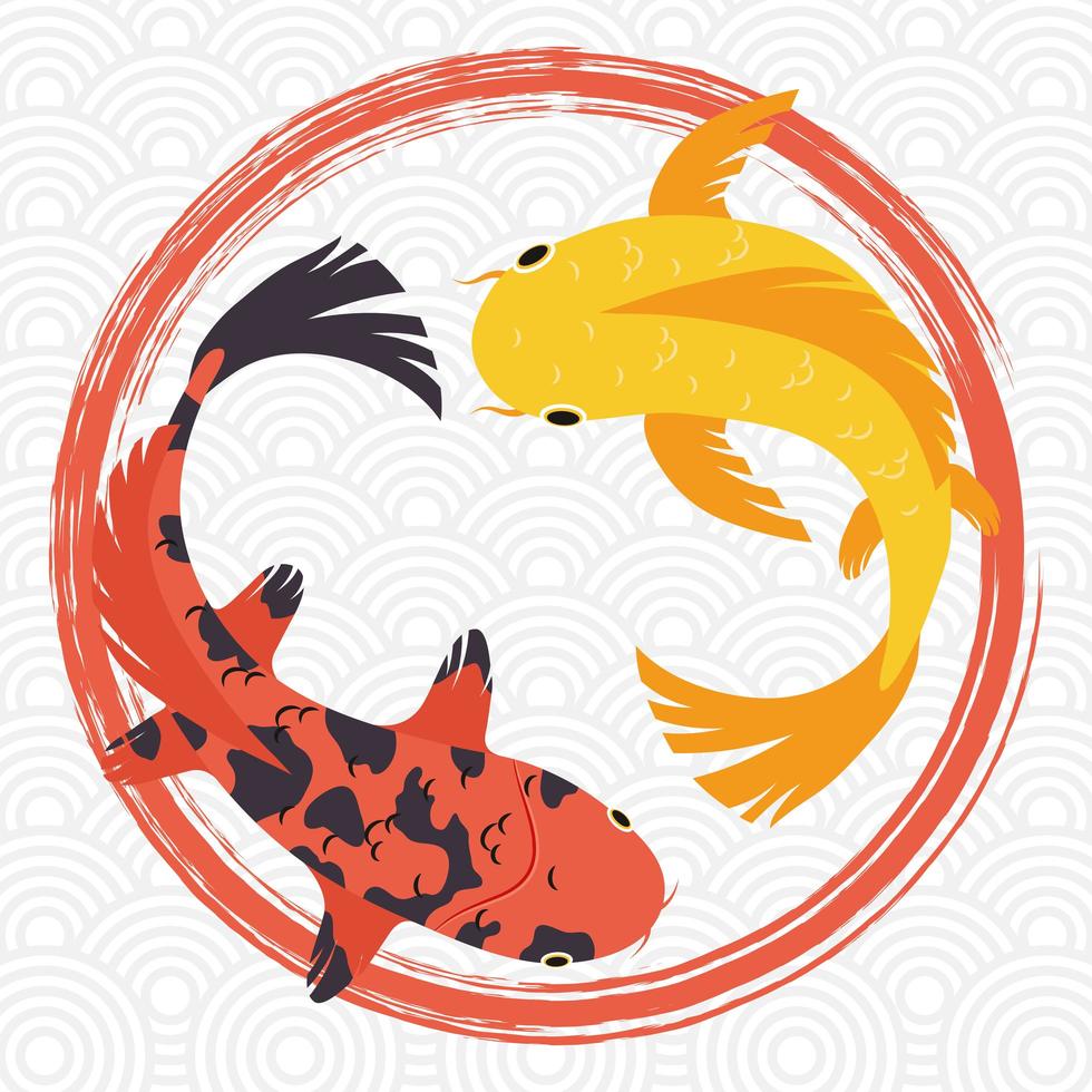 peces koi naranja y amarillo vector