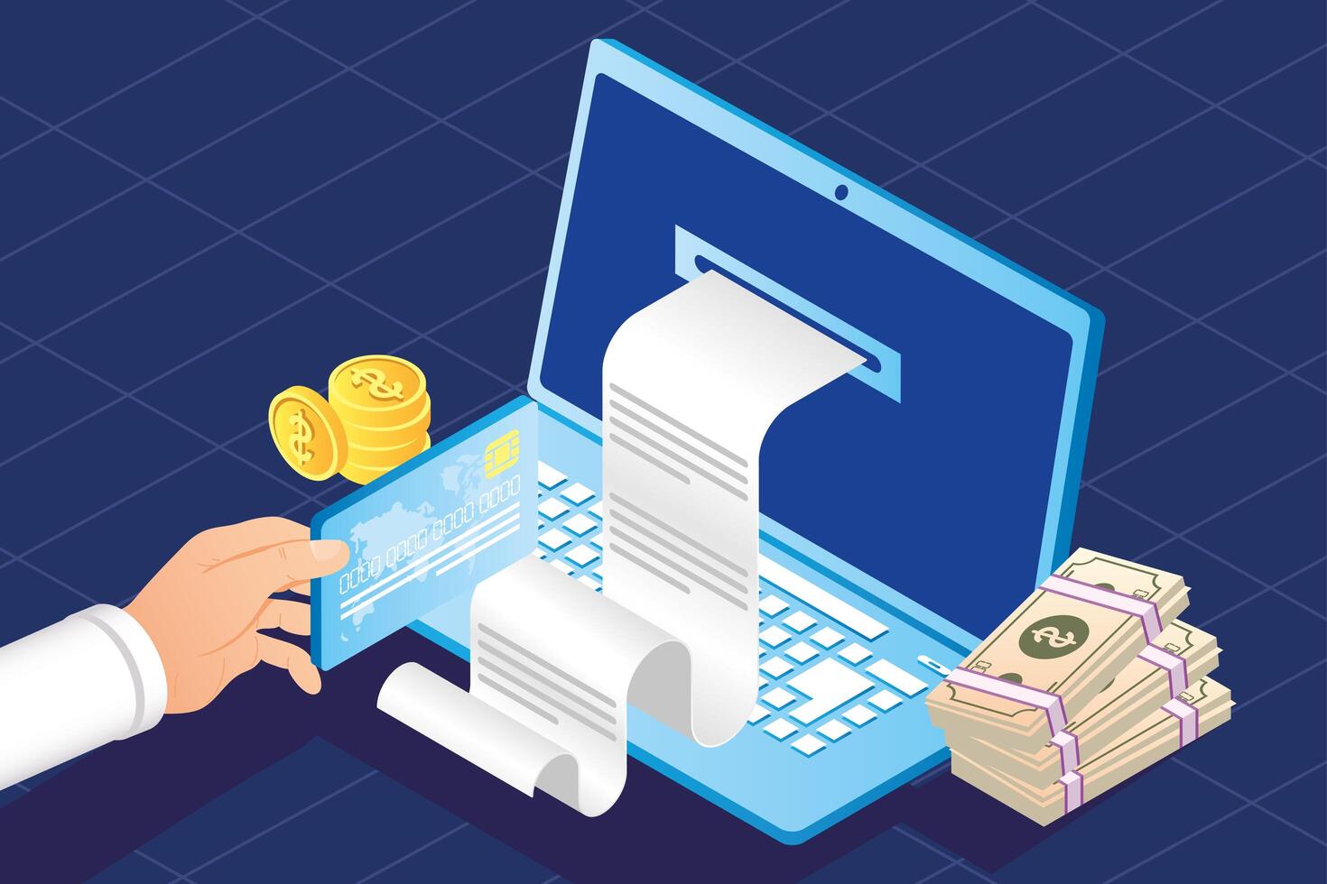 laptop and payment online icons vector