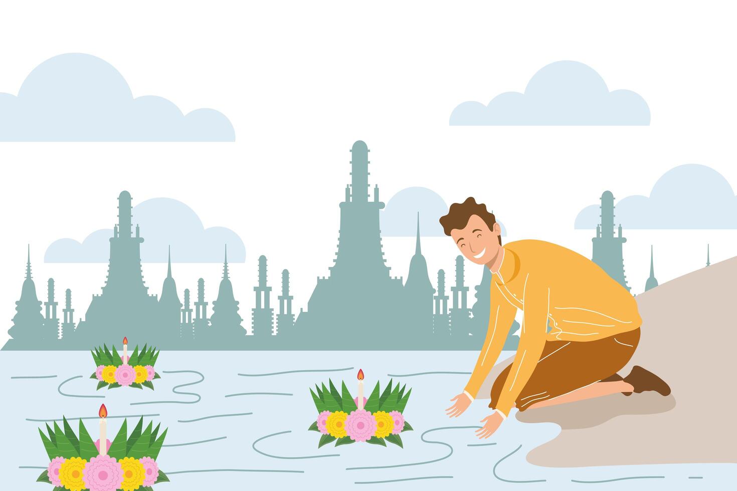 man celebrating loy krathong vector