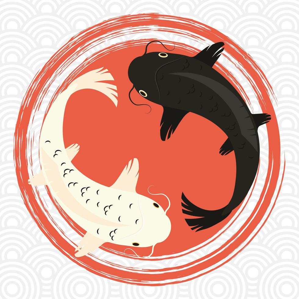 white and black koi fishes vector