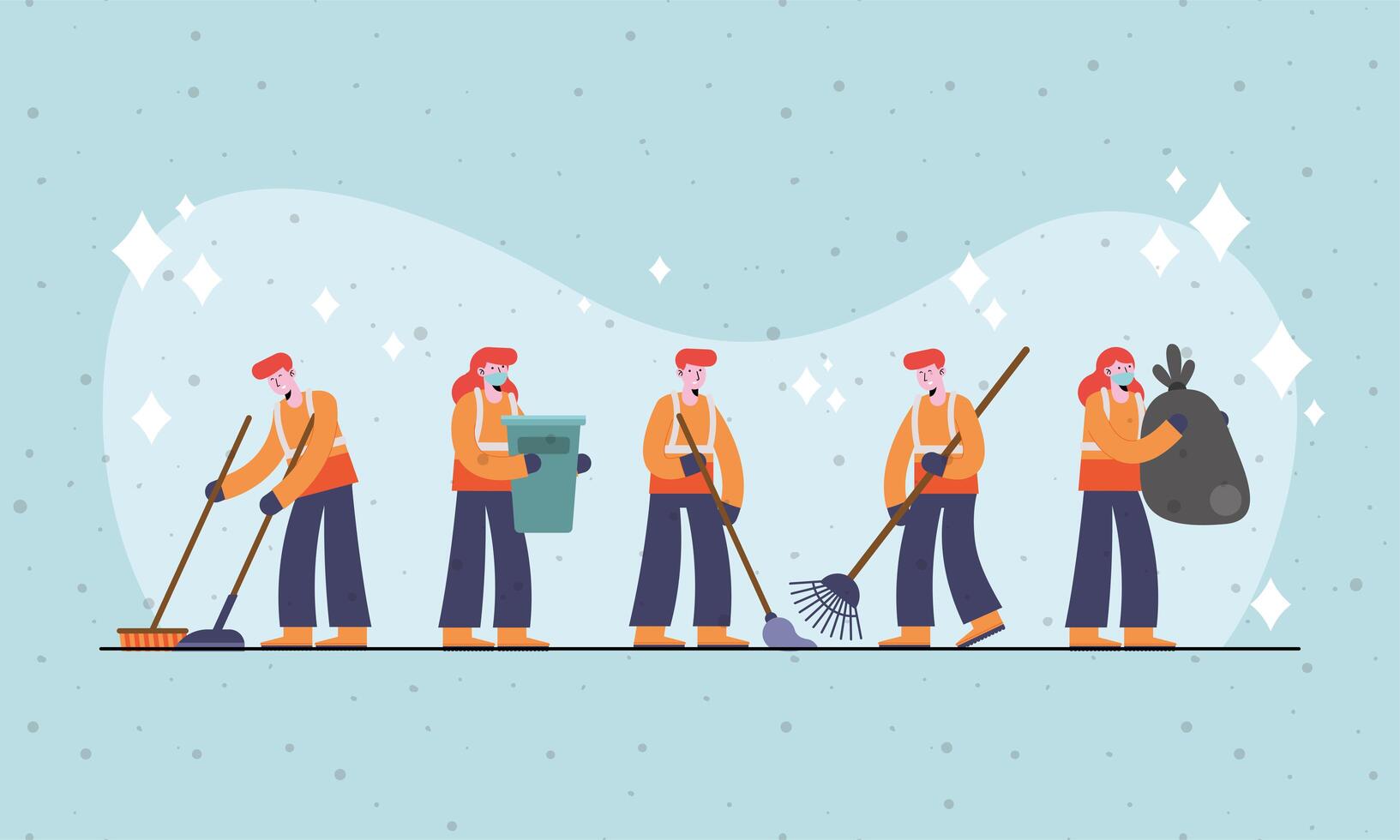 cleaning five persons vector