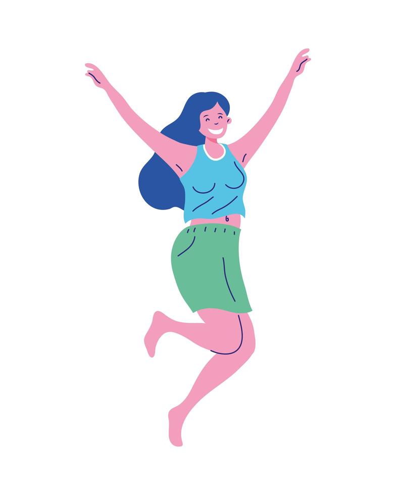 woman cartoon with hands up vector