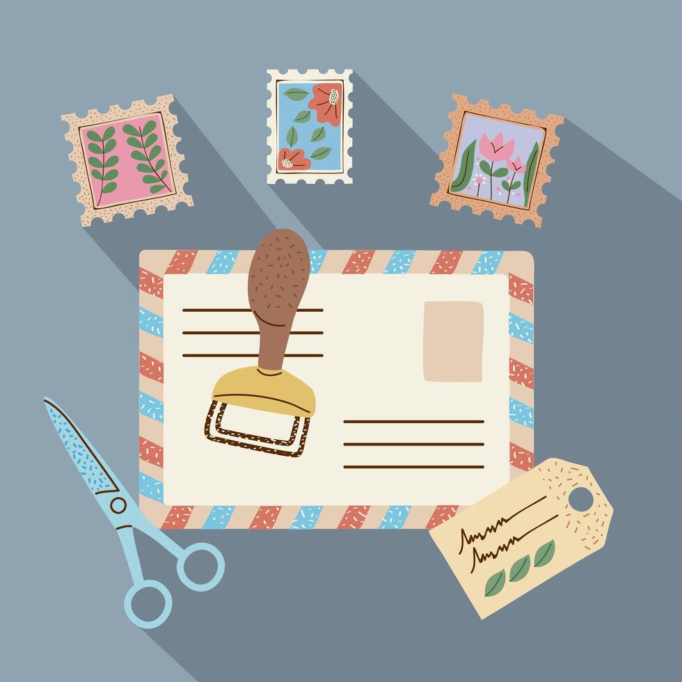 postal letter and stamps vector