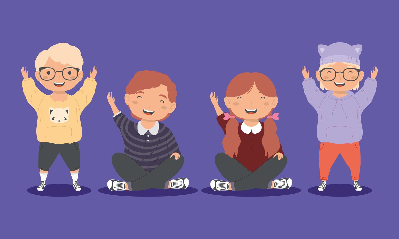 little kids four characters vector